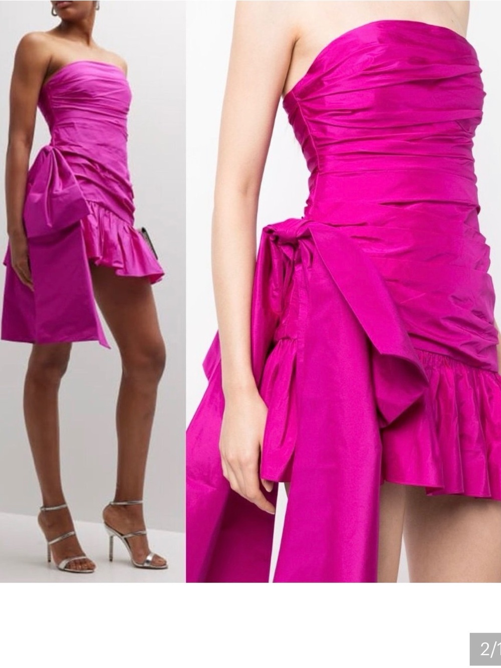 LoveShackFancy Strapless Fuchsia Ruched Mini Dress